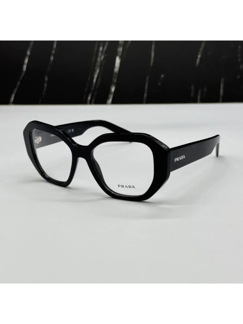 NWT Prada PRA07V 1AB1O1 Women Black Geometric Eyeglasses PR A07V